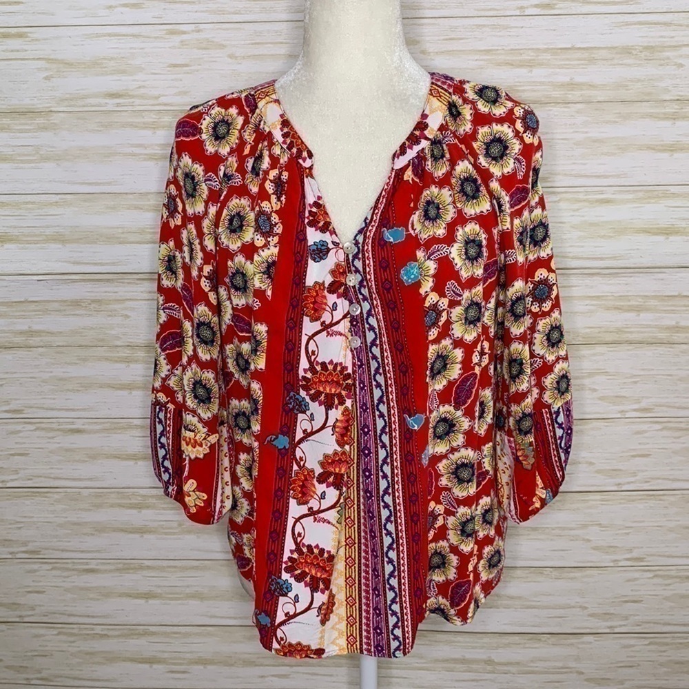 Anthropologie Fig and Flower Floral Top